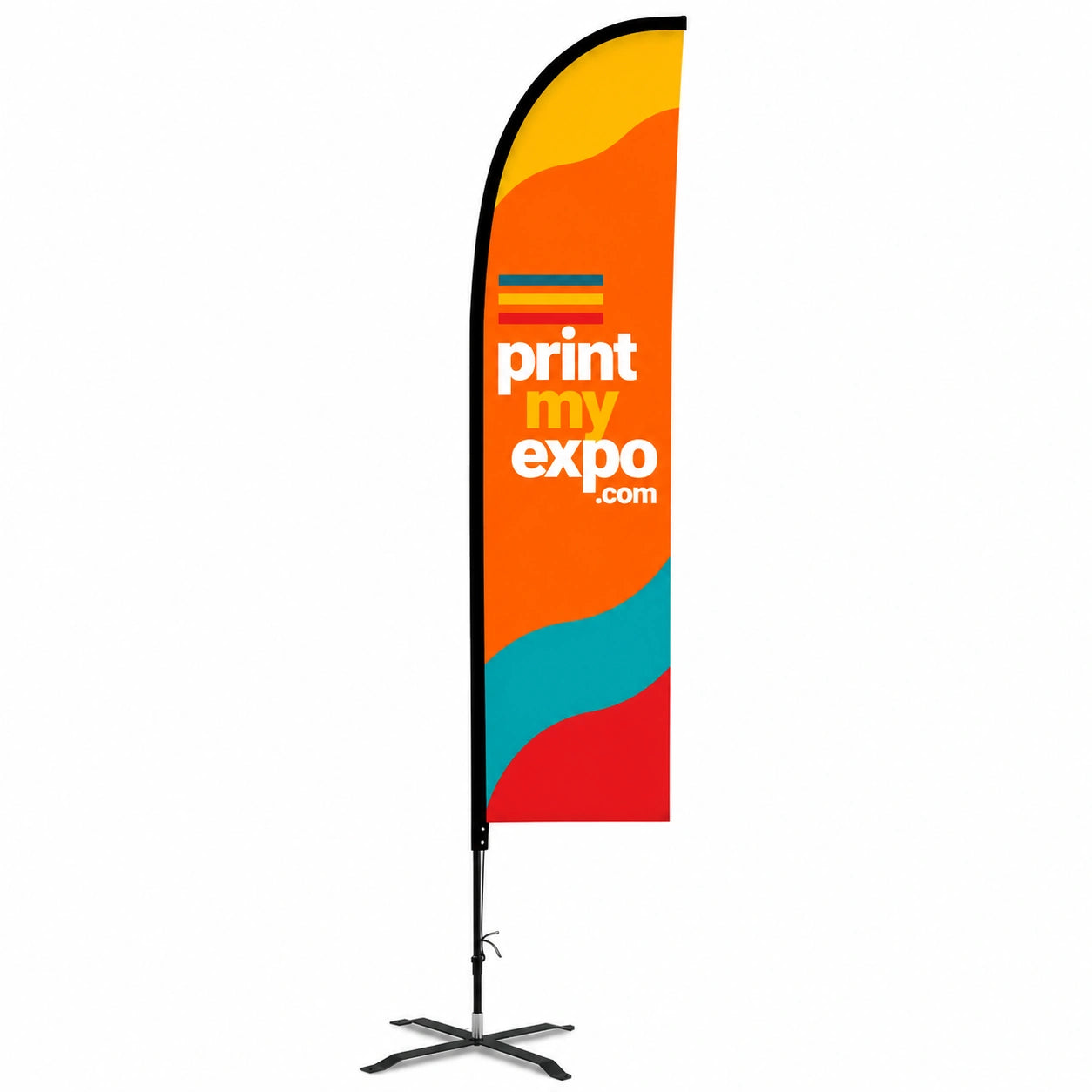Custom Straight Flag with Uni-Fit Pole featuring premium full-color printing for professional business branding and promotional events.