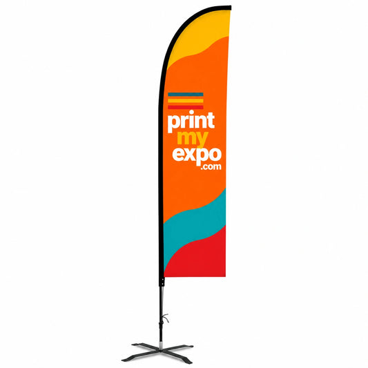 Custom Straight Flag with Uni-Fit Pole featuring premium full-color printing for professional business branding and promotional events.
