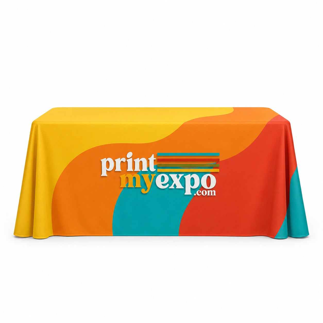 Standard table cover with custom branding at a trade show booth