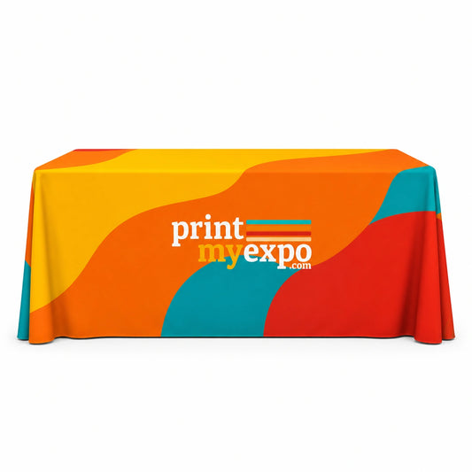 Pleated table cover for conference registration desk