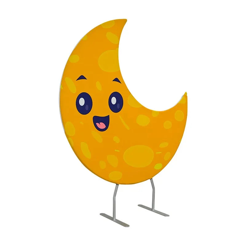 Freestanding crescent moon shaped backdrop structure for event decor