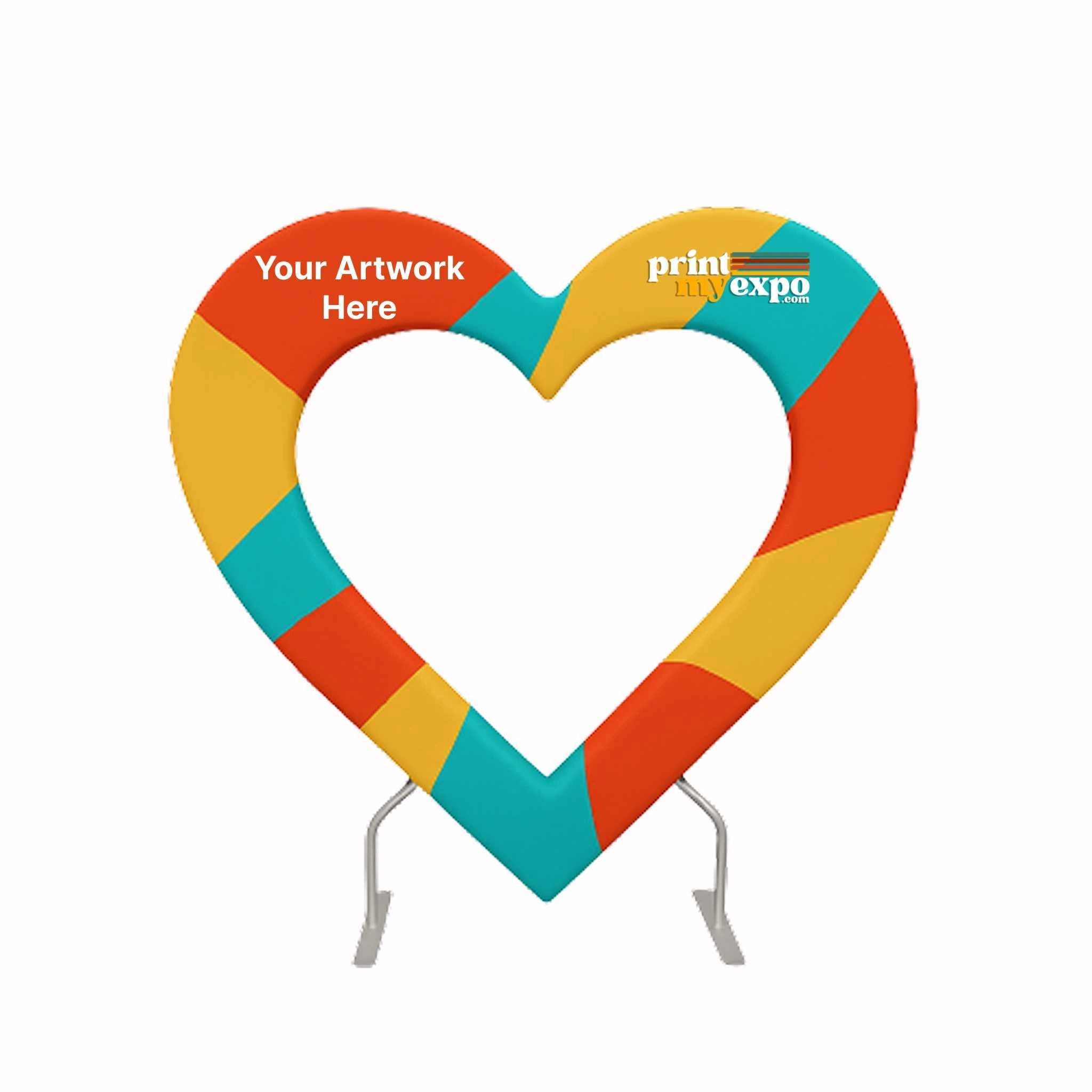 Double layer heart shaped backdrop with custom printed fabric for events