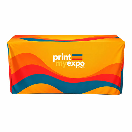 PrintMyExpo Folding Table with Fitted Table Cover for branded trade show and event displays