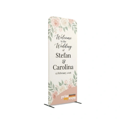 wedding photo booth backdrop stand with fabric display