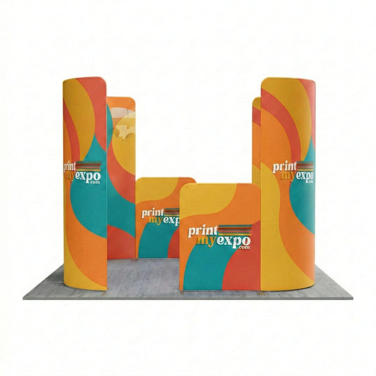 Custom 10x10 exhibition display with magnetic fabric banner stands