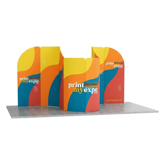 13x10 magnetic modular fabric trade show booth with curved display panels