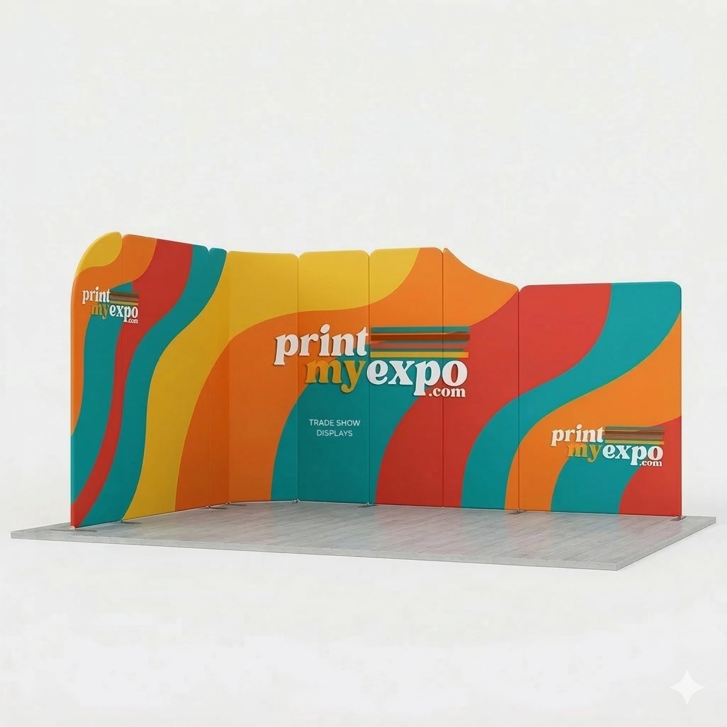 16.4x13 magnetic modular fabric trade show booth with L-shaped layout