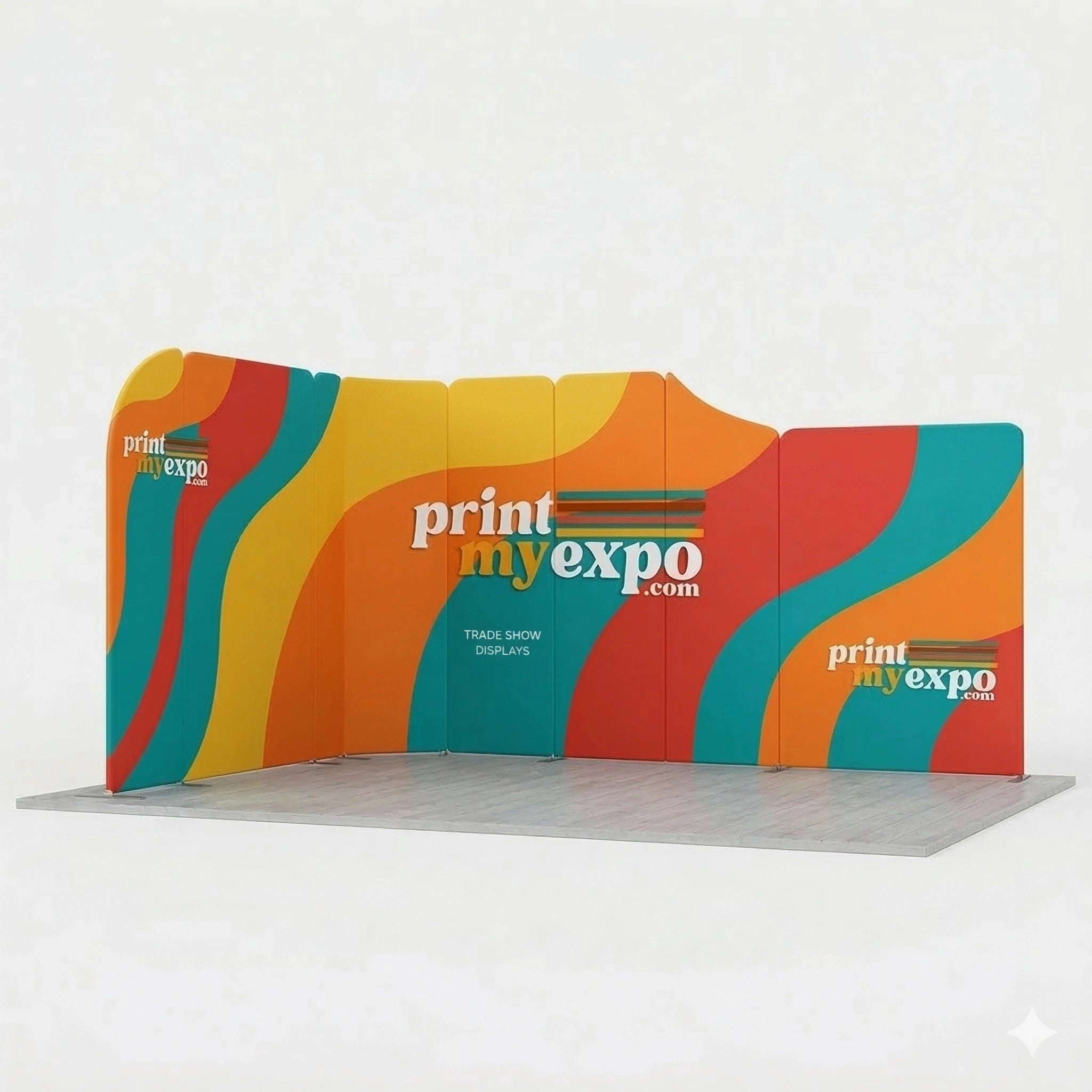 16.4x13 magnetic modular fabric trade show booth with L-shaped layout