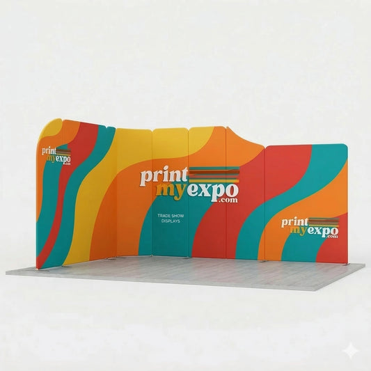 16.4x13 magnetic modular fabric trade show booth with L-shaped layout