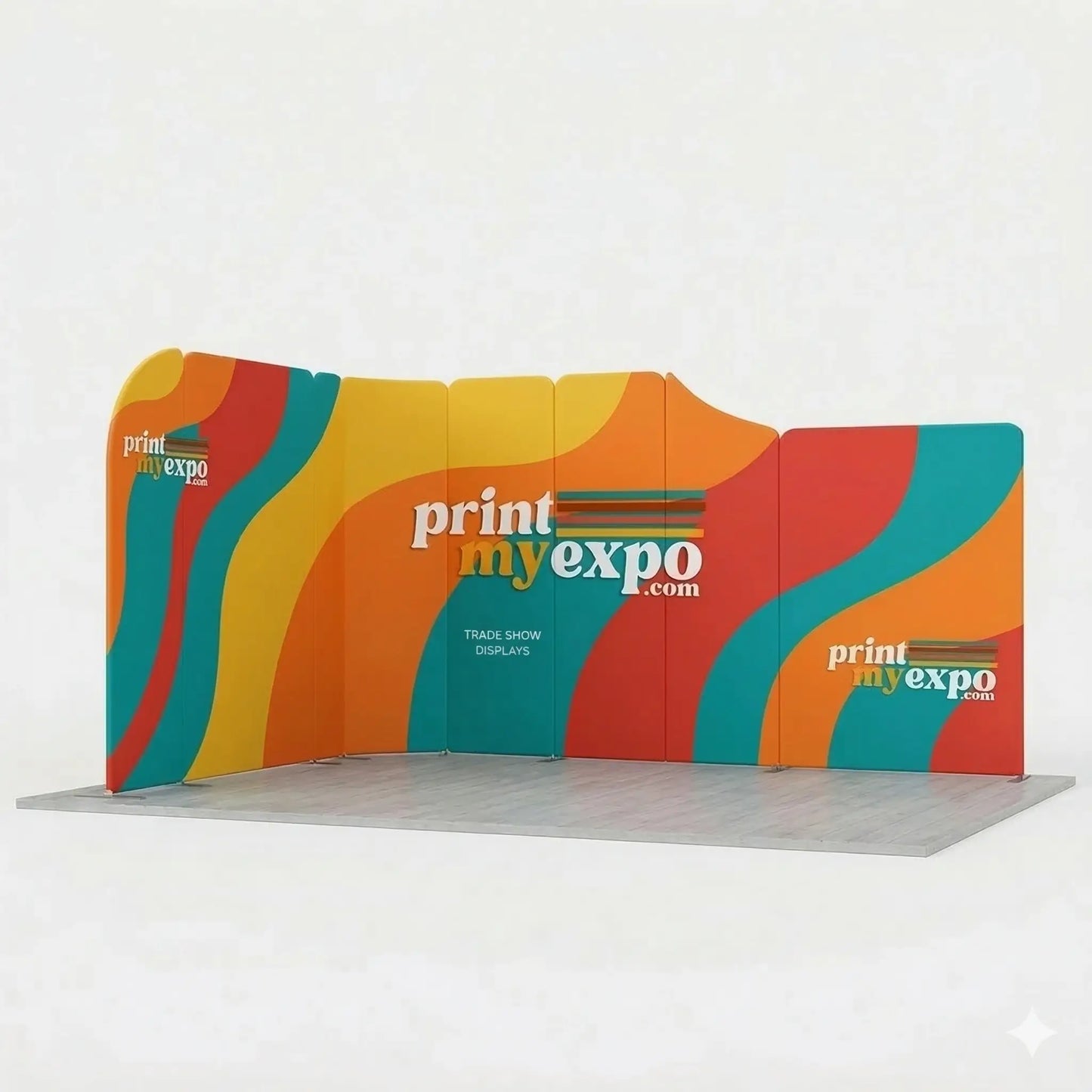 16.4x13 magnetic modular fabric trade show booth with L-shaped layout