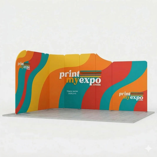 16.4x13 magnetic modular fabric trade show booth with L-shaped layout