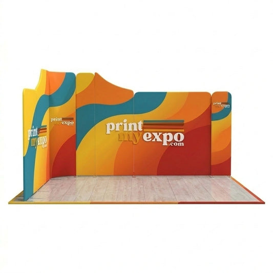 13x13 magnetic modular fabric trade show booth with curved L-shape layout