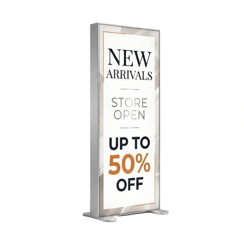 Retail Storefront Light Box Display front view with backlit SEG graphics