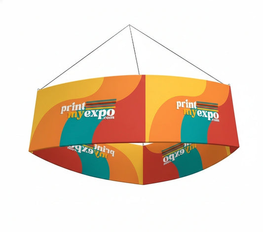 Custom curved triangle hanging sign for trade show display