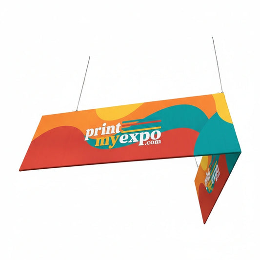 L shaped hanging sign with square corners for trade shows