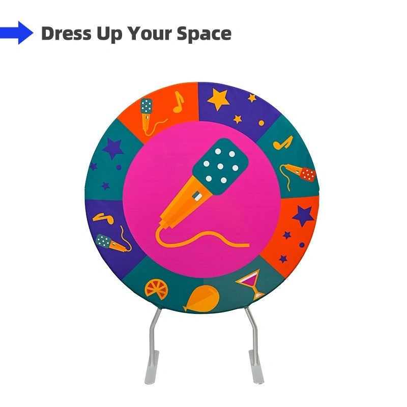 Decorative round shaped backdrop with custom printed fabric for celebrations