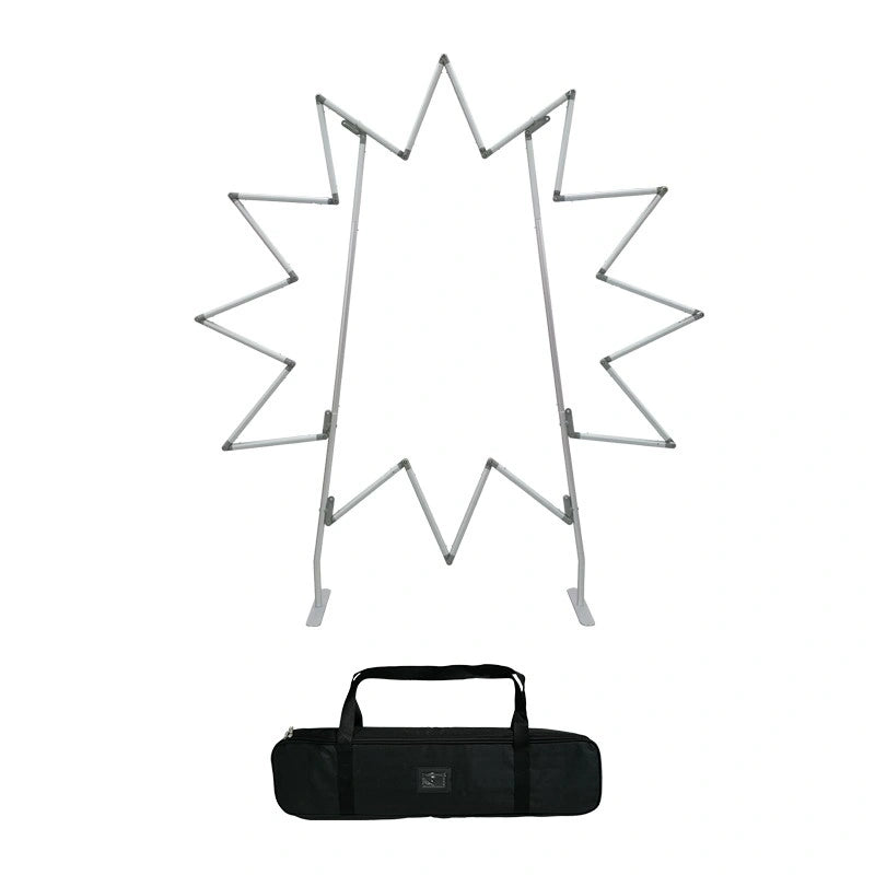 Freestanding sun shaped backdrop structure for event decor setups