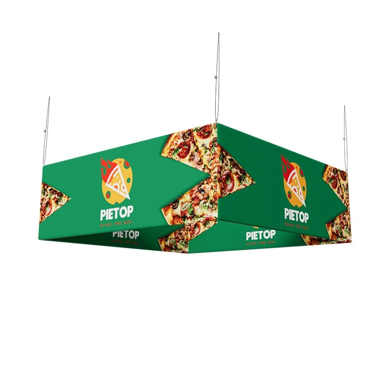 Portable 10x10 exhibition booth package including a branded backdrop, hanging banner, side displays, and marketing counter.