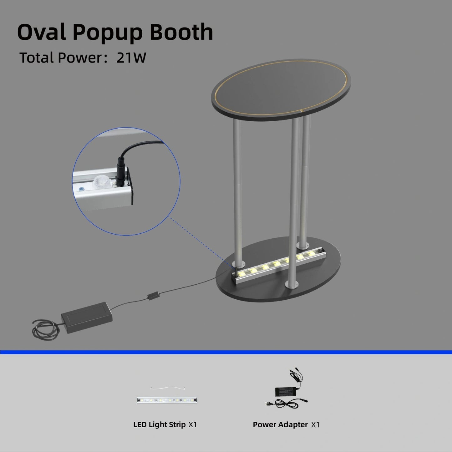 Portable modular Oval Popup Booth with edge-to-edge fabric graphics for trade shows and corporate exhibitions.