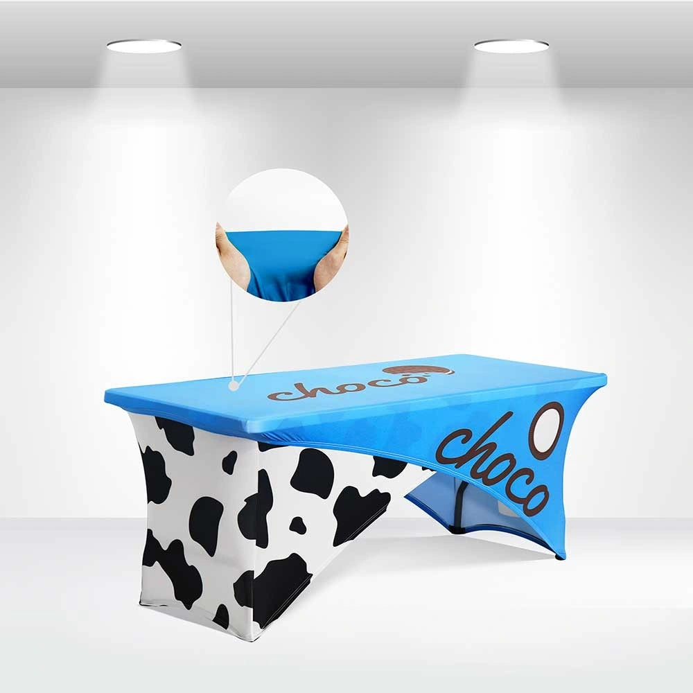Custom printed Cross-over Stretch Table Cover for promotional events
