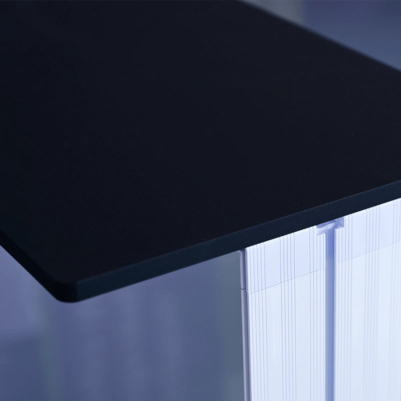 Custom backlit exhibition counter with bright SEG graphics for professional trade show and event presentations