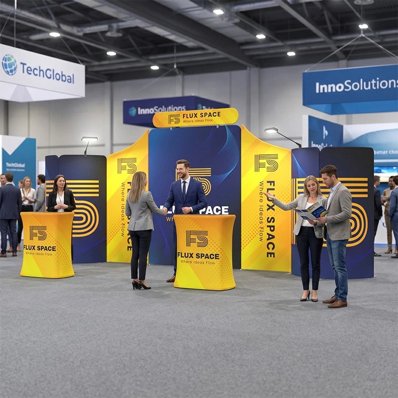 B9 trade show booth kit with spacious branded display areas for multiple products and business offerings