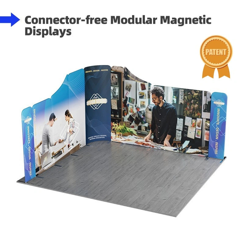 Custom 13x13 exhibition display with magnetic fabric banner stands