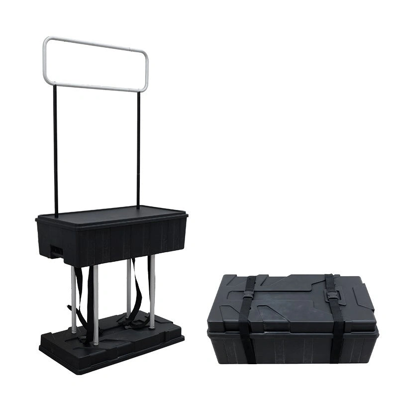 Custom printed promotional counter with elevated header for enhanced brand visibility