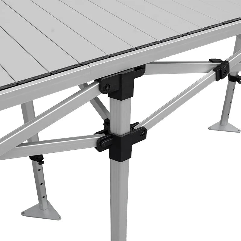 Portable trade show table with adjustable height and professional fitted fabric branding
