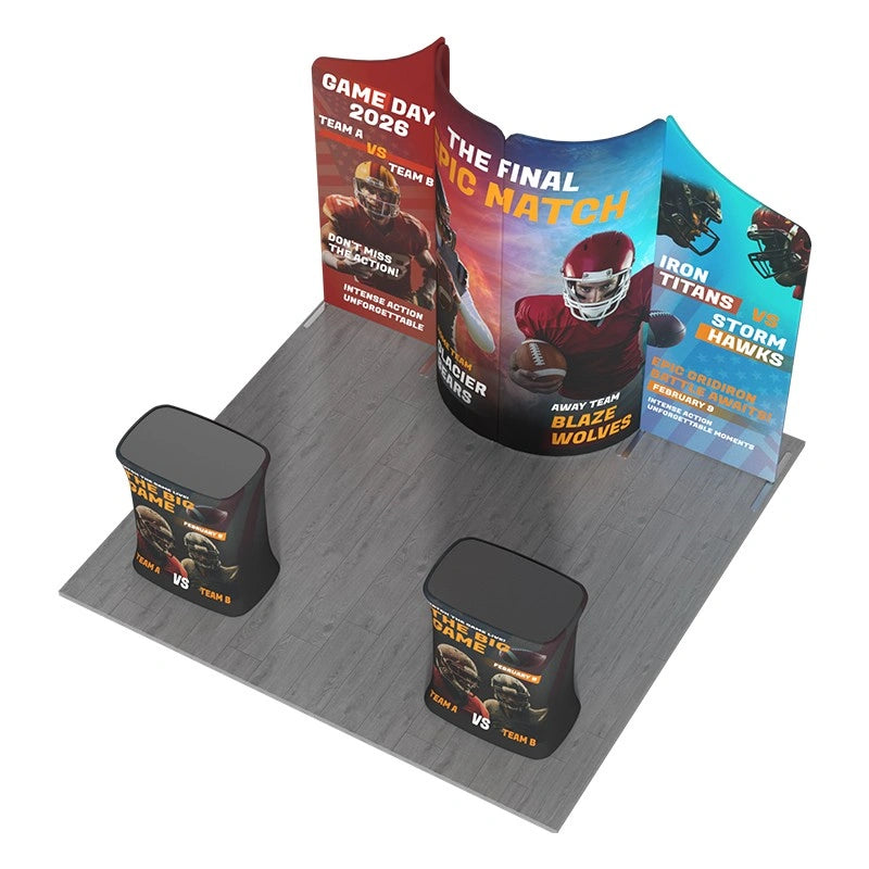 Reusable 10x10ft exhibition booth with coordinated branding for conventions, expos, and industry trade shows