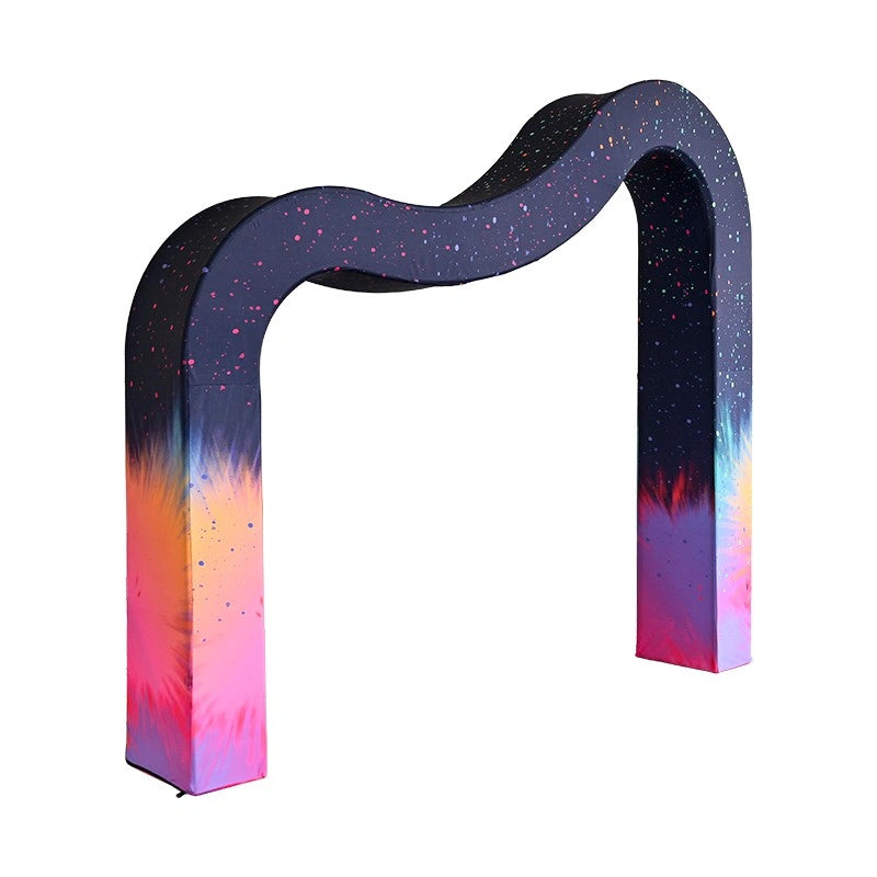 Custom 3D Wave Arch Backdrop with flowing curves for product launches, parties, photoshoots, and event activations