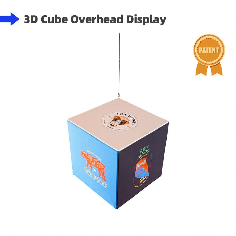 Custom Cube Hanging Sign designed for elevated brand visibility across busy trade show and convention floors