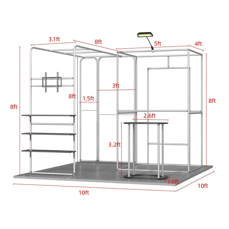 Business exhibition booth D4 designed to organize products, marketing materials, and customer engagement