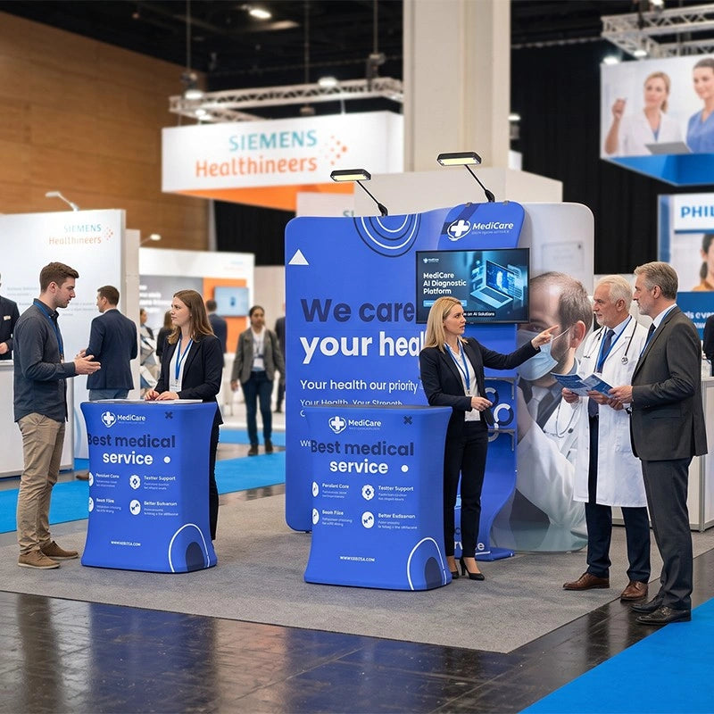 Modular A6 trade show booth kit with coordinated display components for focused exhibition branding
