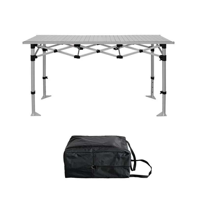 Height-adjustable event table with fitted table cover for trade shows, product demonstrations, and promotions