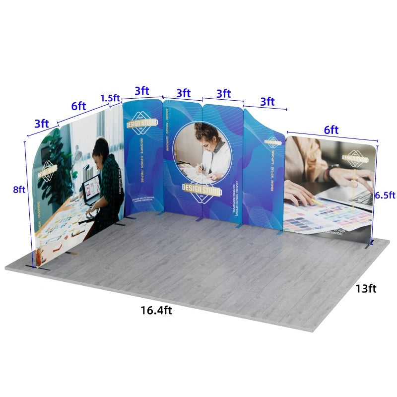 Portable 16.4x13 trade show display system with EZ tube frame