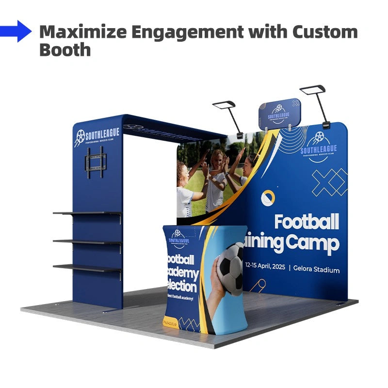 Front view of 10x10ft trade show booth kit A1 with branded graphics