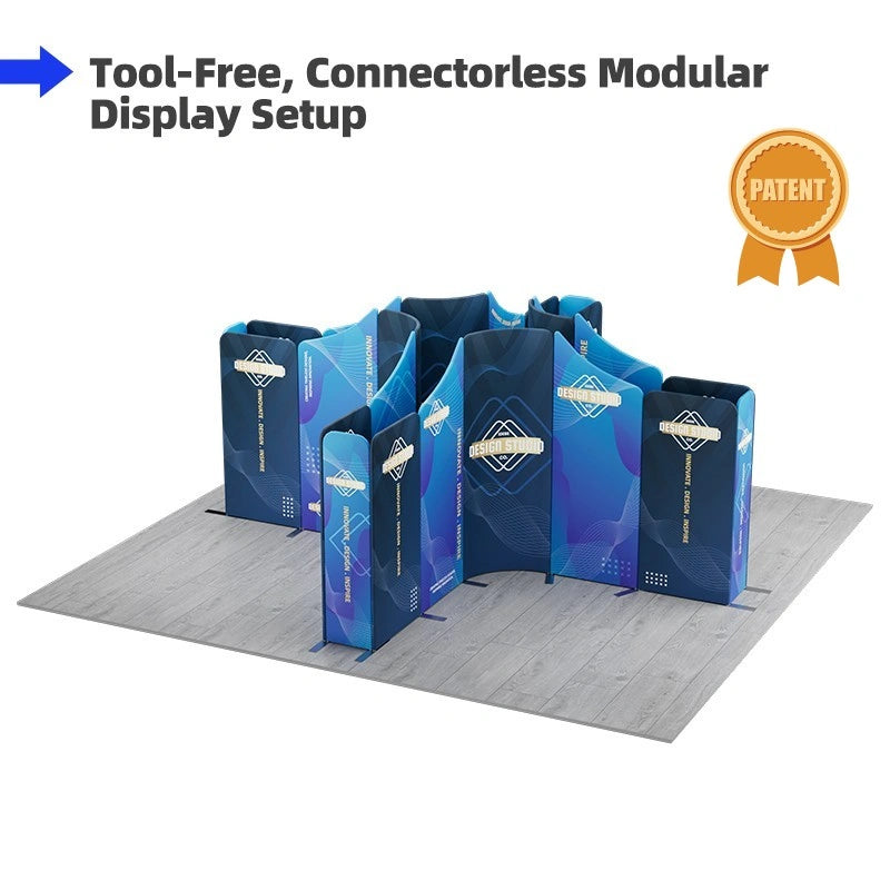 Custom 16.4x16.4 exhibition display with magnetic fabric banner stands