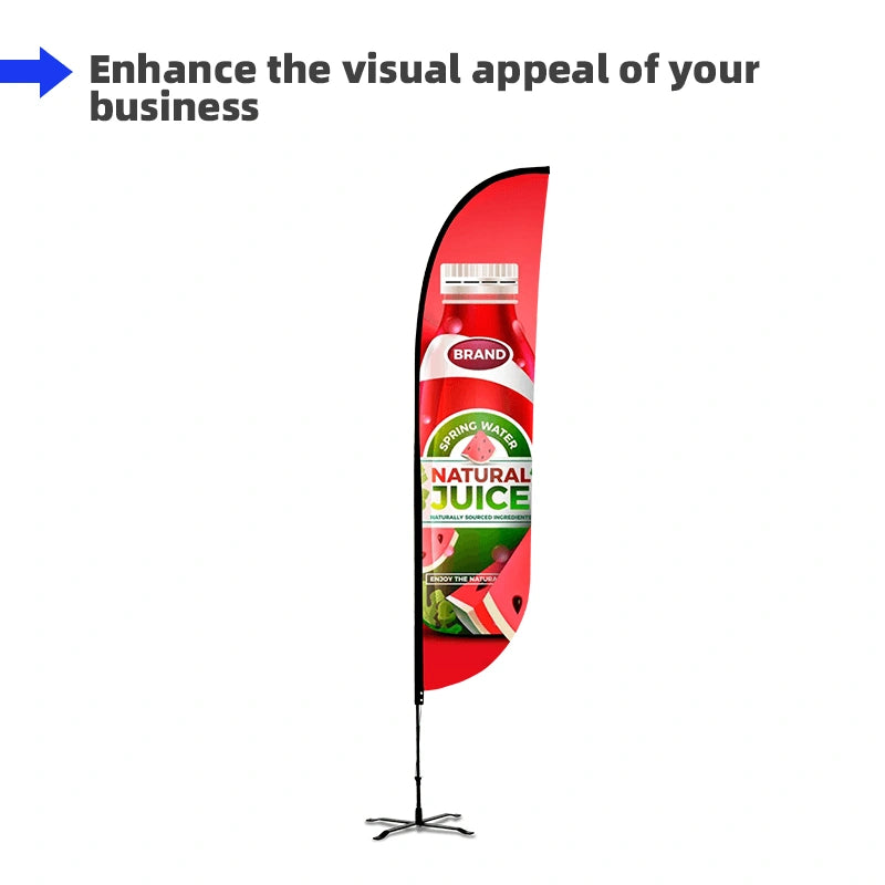 Custom printed Convex advertising flag with Uni-Fit Pole designed for trade shows, exhibitions, retail storefronts, and outdoor promotions.