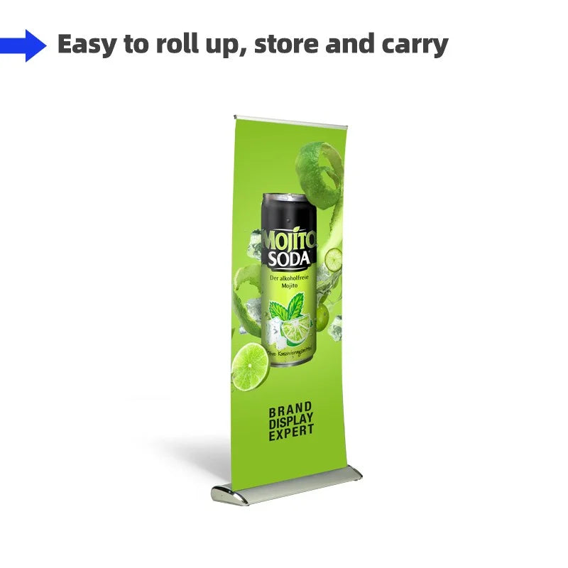 Custom Rollup Banner with retractable stand for trade shows, exhibitions, conferences, and promotional events.