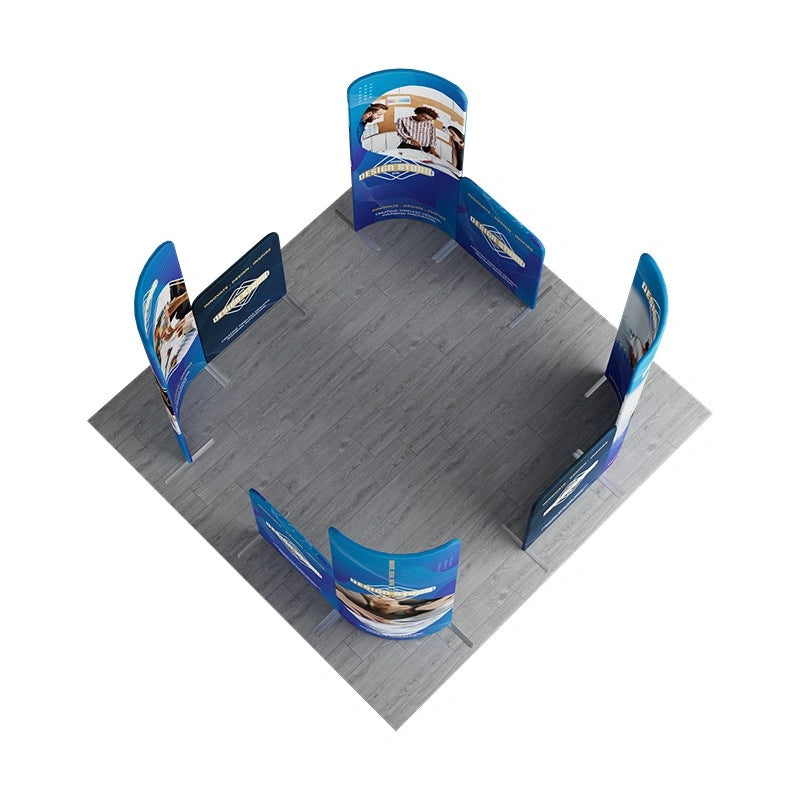 Portable 10x10 modular exhibition booth with tension fabric graphics